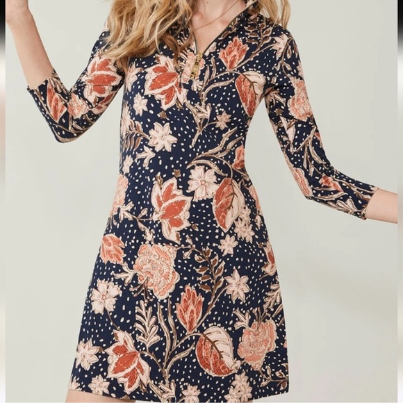Spartina 449 Dresses & Skirts - Spartina Nora Half-Zip Dress 1859 Lighthouse Starry Floral Slate Size Lg Stretch